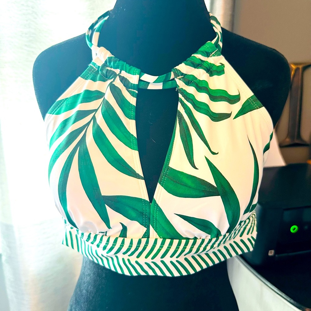 Green and White Halter Bikini Top